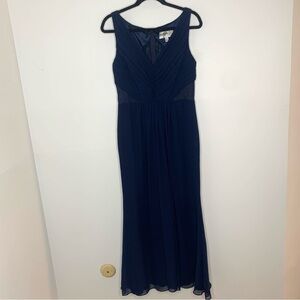 Monique Lhuillier navy blue lace sides bridesmaids event maxi dress